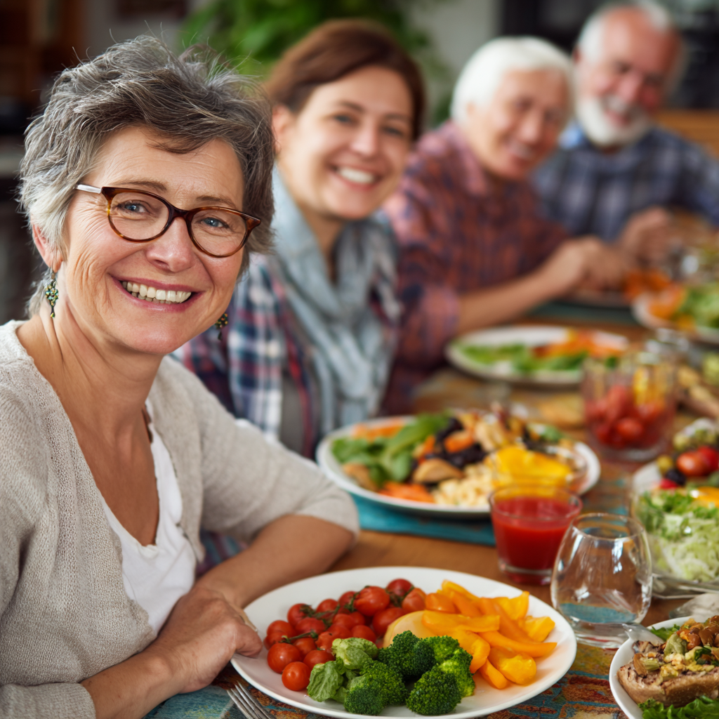 Uśmiechnięta polska rodzina przygotowująca zdrowe posiłki w kuchni